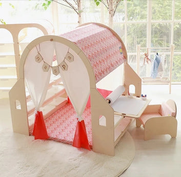 Double-Sided Kids Playhouse with Fabric