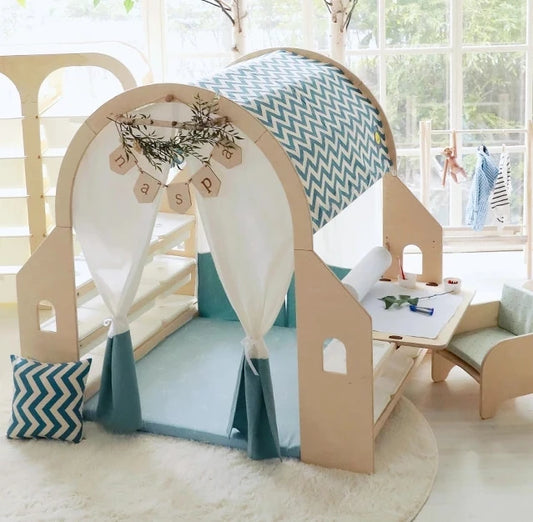 Double-Sided Kids Playhouse with Fabric