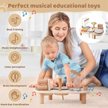 Montessori Wooden Spinning Drum with Bells & Xylophone – Sensory Musical Toy  (Ages 0-6)