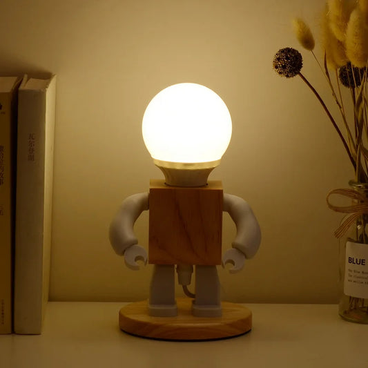 Wooden LED Robot Table Lamp